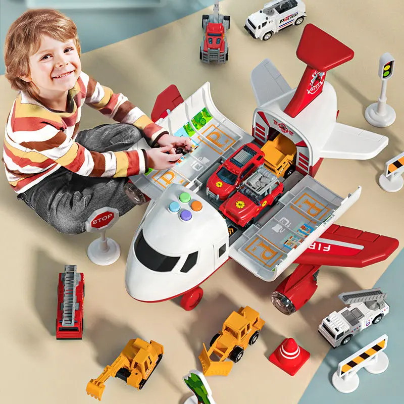 [SG] Toy Transport Aircraft with 4 cars Music Story Simulation Track Inertia Children's Toy Airplane Gifts