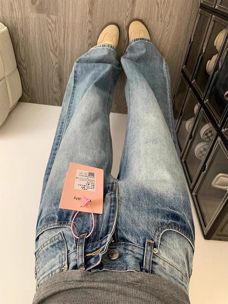 Product Introduction of American Retro High Waist Wide Leg Jeans Women's Spring and Summer Washed Loose Slimming Minority All-Match Smooth Straight-Leg Trousers 5