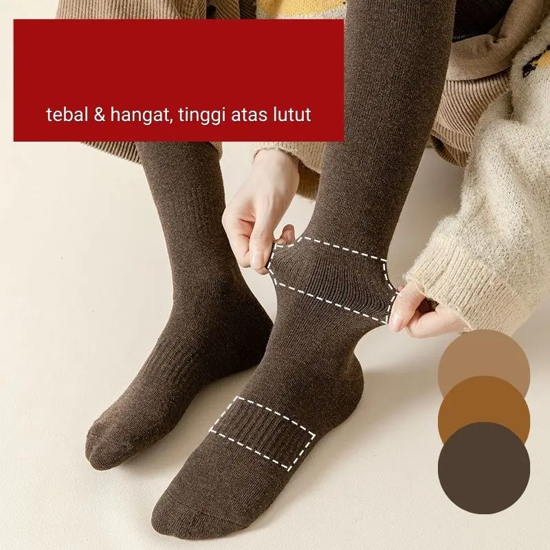 KH01 Kaus Kaki Winter Socks Kaos Kaki Handuk Musim Dingin Tebal Tahan Dingin Kaus Kaki Tinggi Atas Lutut Wanita Women High Long Socks 3