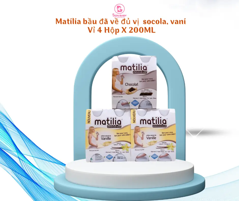 Matilia đủ vị socola và vani, 4 chai x 200ml, bổ sung Axit Folic, vitamin B12, Canxi, Omega 3 (DHA/ EPA), axit béo thiết yếu, Vitamin D, Magie, Sắt