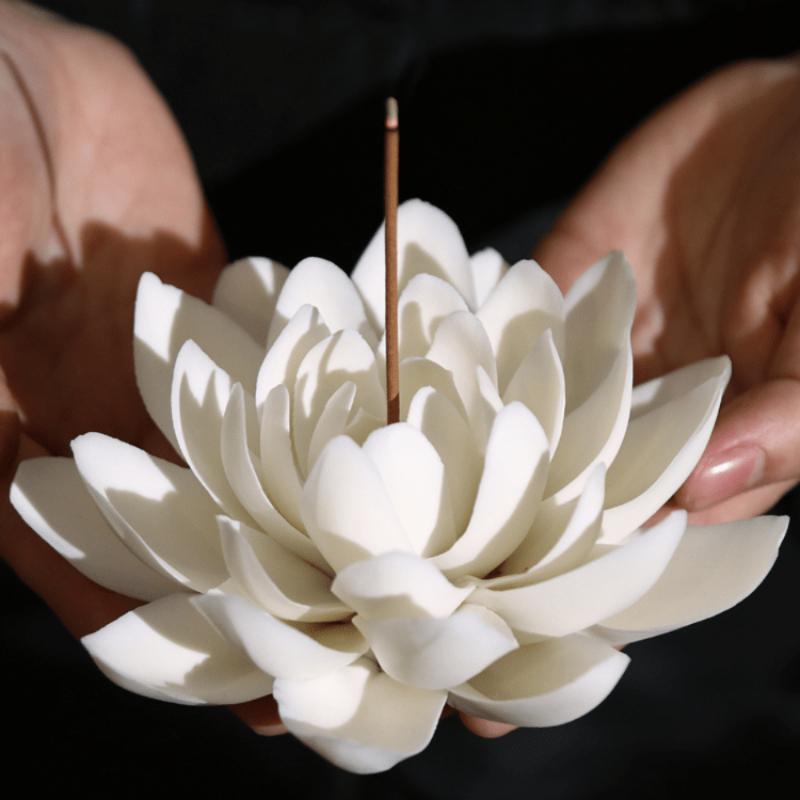 1pc Ceramic White Lotus Incense Burner, Flower Stick Holder for Yoga Studio Living Room Home Decor Freshener Scent 4
