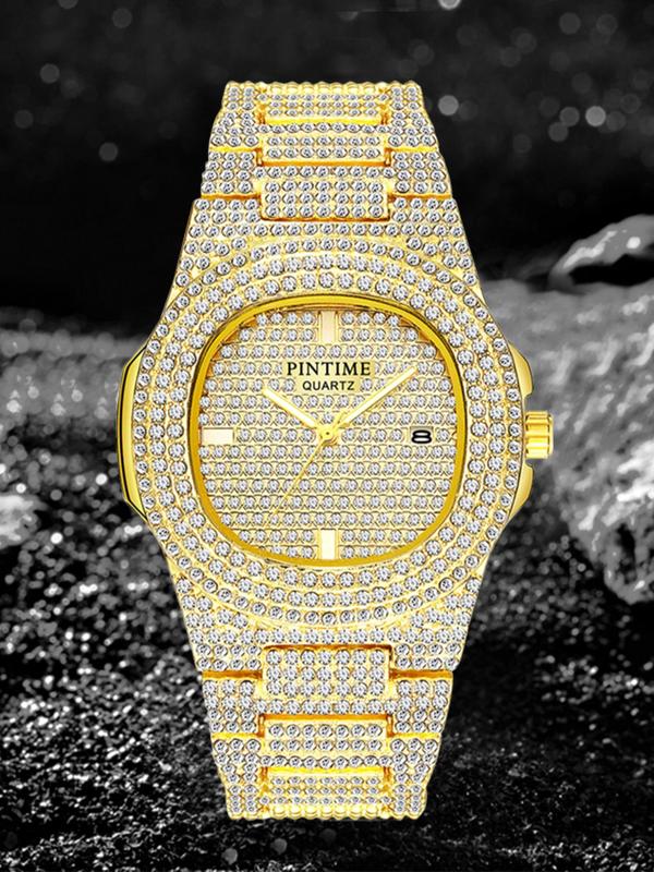 Women's Elegant Rhinestone Decorated Analog Quartz Watch, Fashionable Luxury Round Dial Calendar Watch for Women & Girls, with Box 6