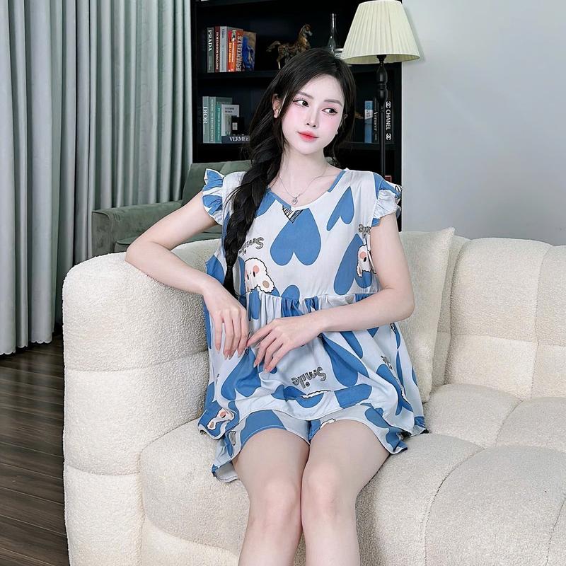 (50-100kg) Bộ đồ bầu trước và sau sinh quần cộc, áo cộc Bigsize chất lanh lụa họa tiết cực đẹp