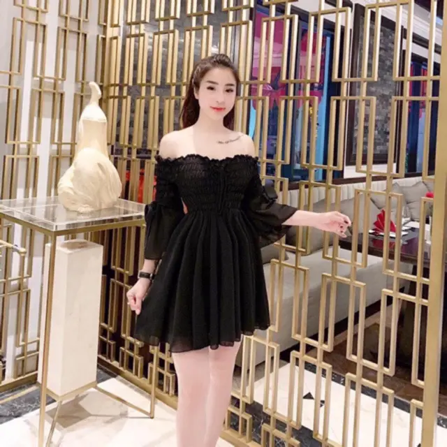 ĐẦM TRỄ VAI NHÚN TAY LOA / ĐẦM NHÚN TAY LOA XINH ĐẸP / ảnh thật trải sàn phía sauXinh đẹp Voi Dress2025 TOP❤️