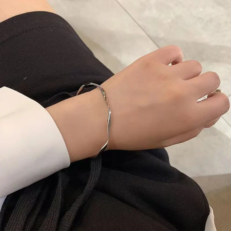 Gold Silver Color Irregular Open Cuff Bracelet for Women Girls Men High Polish Bangle Jewelry Adjustable Bracelet Best Gift