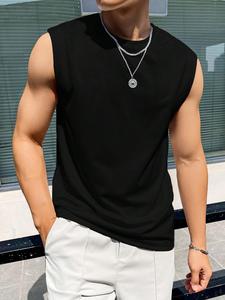 Men's Solid Color Round Neck Tank Top, Regular Fit Casual Comfortable Breathable Sleeveless Top for Summer, Men's Clothes for Daily Wear