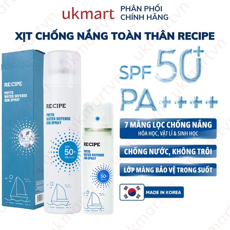Xịt Chống Nắng Hỗ Trợ Dưỡng Ẩm Recipe Phyto Water Defense Sun Spray SPF50+ PA++++