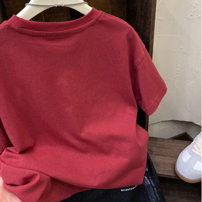 Áo Thun Cotton, Dáng Rộng Vừa Vặn, Phong Cách Hàn Quốc, Đẹp Trai 2024, Dành Cho Bé Trai, In Chữ Rách, Tay Lửng Và ngắn Tay, Thích Hợp Cho Trẻ Em Nhỏ Và Trung Bình Thời Trang 4