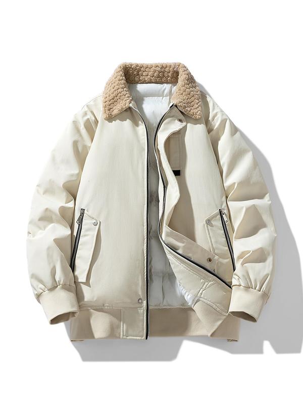 Men's Solid Color Zipper Pocket Design Jacket, Loose Casual Long Sleeve Outerwear for Fall & Winter, Men's Clothes for Daily Wear 6