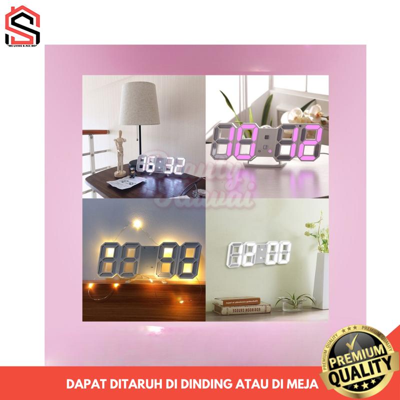 Jam Dinding Digital Aesthetic LED Jam Meja Tempel 3D Menyala Estetik Alarm Tanggal Suhu USB 4