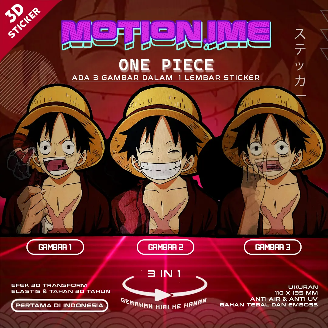 3D Sticker Lenticular One Piece Luffy Gear V1 Anime Stiker Hiasan Finding