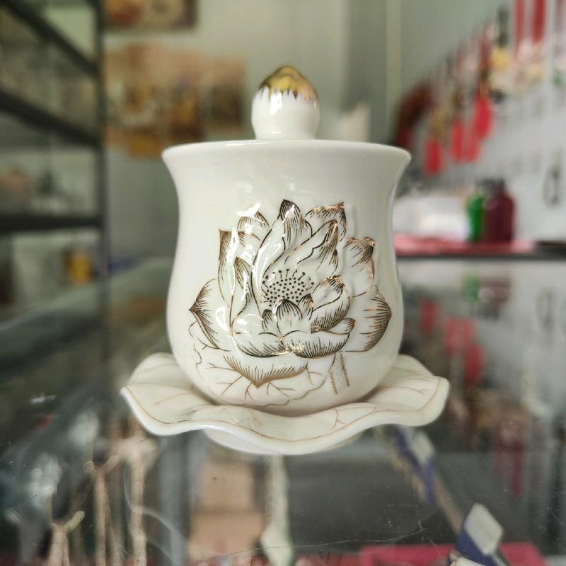 Hũ Đựng Gạo Muối Nước Thờ Cúng Bạch Ngọc Sen Trắng