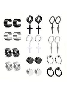 Set de Aretes Magnéticos con Diseño de Cruz al Estilo Punk, Aretes Fashionables para Hombres y Mujeres, Joyería Combinable y Exquisita para Regalo de Cumpleaños