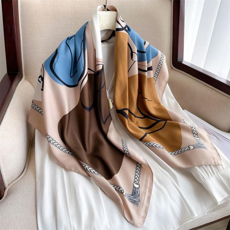 Product Introduction of Fashion New Design Women Silk Scarf Elegant Soft Women's Scarf Square Lady Shawl Headkerchief 8