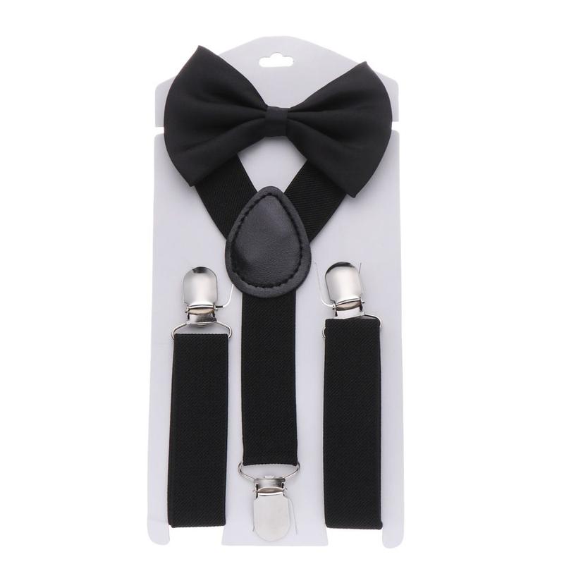Product Introduction of 2 Sets Gifts Charming Solid Color Hair Bow Set Baby Clip-on Adjustable Elastic Braces Kids Suspenders Cow Tie Belts Printed Bow Tie 18