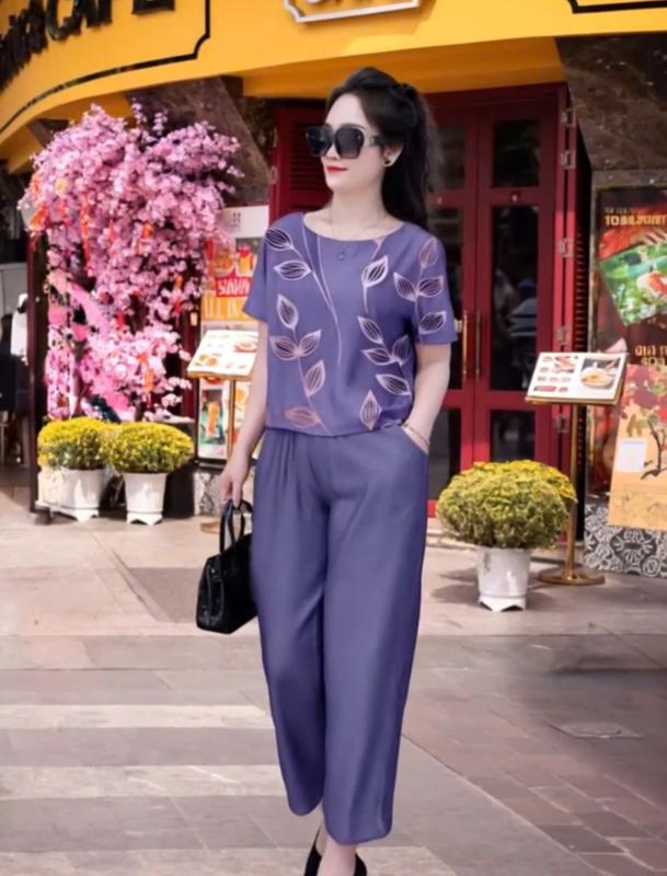 Đồ Bộ Nữ Cao Cấp Trung Niên Chất Mango Mặc Mát Áo Cộc Quần Ống Suông bộ cộc Mã MT23