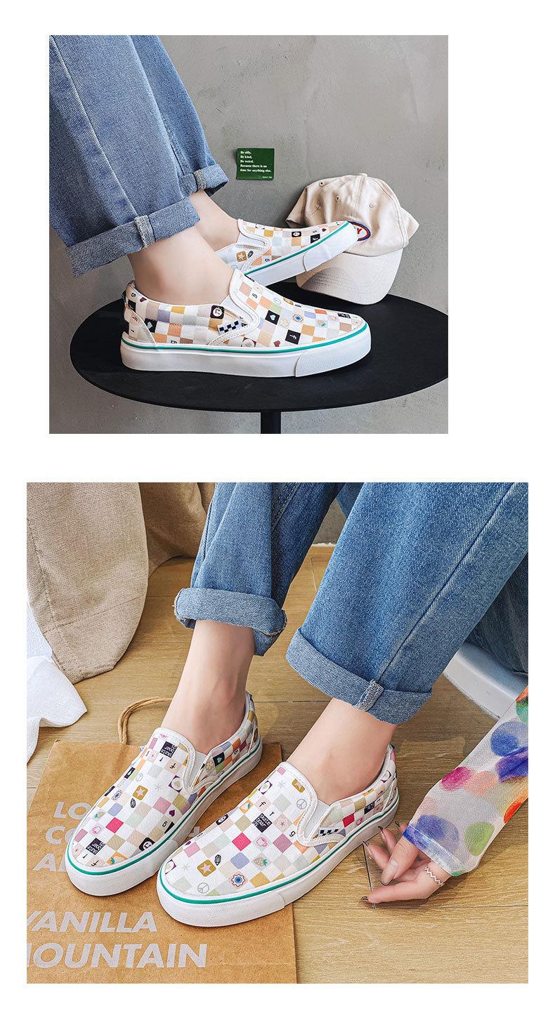 Product Introduction of 2024 Autumn New Breathable Slip-on Lofter Canvas Shoes Women's Plaid Cartoon Mario Pattern Plaid Sneakers 3