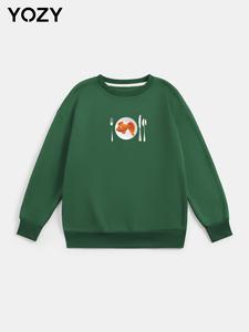 YOZY Women's Cartoon Fish Print Drop Shoulder Thermal Lined Sweatshirt, Casual Long Sleeve Round Neck Pullover for Fall & Winter, Ladies Clothes for Daily Wear