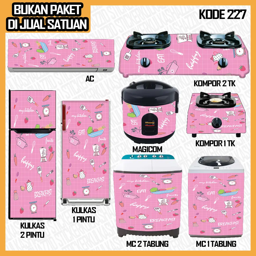 Dekorasi Stiker Kulkas 1 Pintu / Stiker Kulkas 2 Pintu / Stiker Kompor / Stiker Mesincuci / Stiker Ricecooker/ Stiker Ac Cetak Sendiri