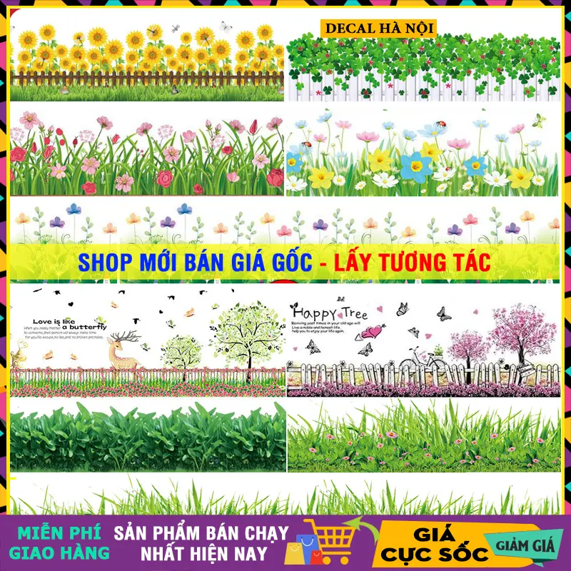 Decal dán chân tường trang trí phòng khách phòng ngủ sinh động Decor