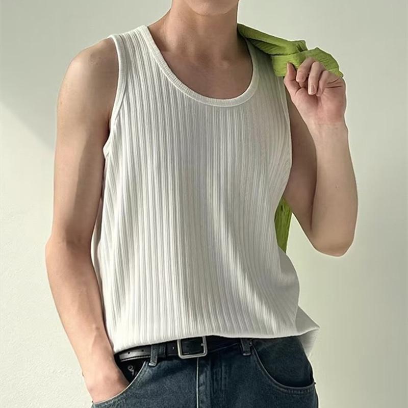 Áo Vest Thường Ngày Mùa Hè Cho Nam, Cổ Tròn, Không Tay, Gân Dọc, Áo Tập Thể Dục, Dáng Rộng Vừa Vặn, Màu Trơn Thích Hợp Cho Thể Thao Và Đi Chơi 0