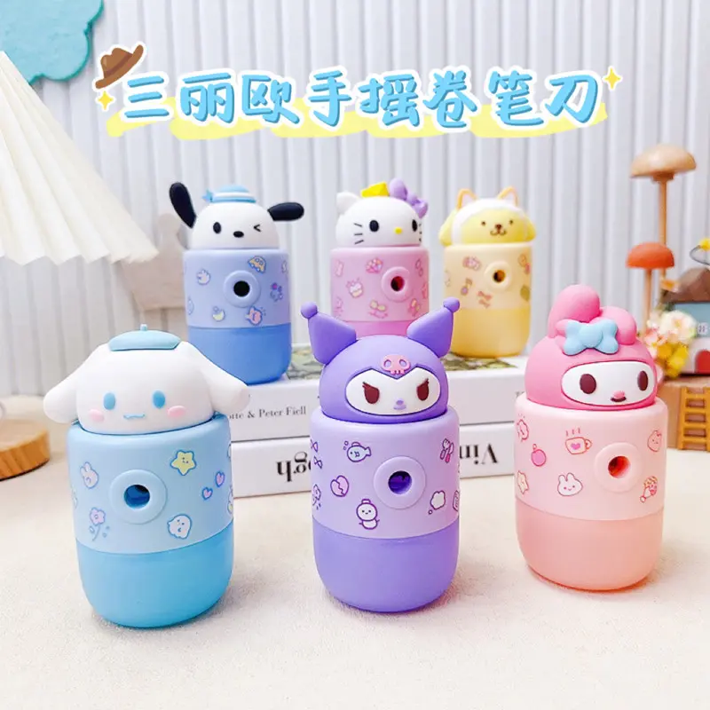 Cartoon Sanrio shaped hand cranked pencil sharpener for elementary school students, pencil sharpener with automatic pen insertion