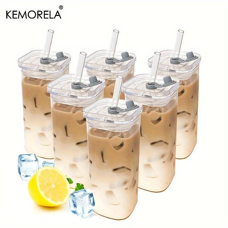 Product Introduction of Portable Drinking Cup, 4/6 Counts Unique Rectangular High Borosilicate Glass Mug with Lid and Straw, Durable Shatter-resistant and Versatile for Hot Or Cold Beverages, Perfect for On-the-go Use,  Kitchen Gadgets 0
