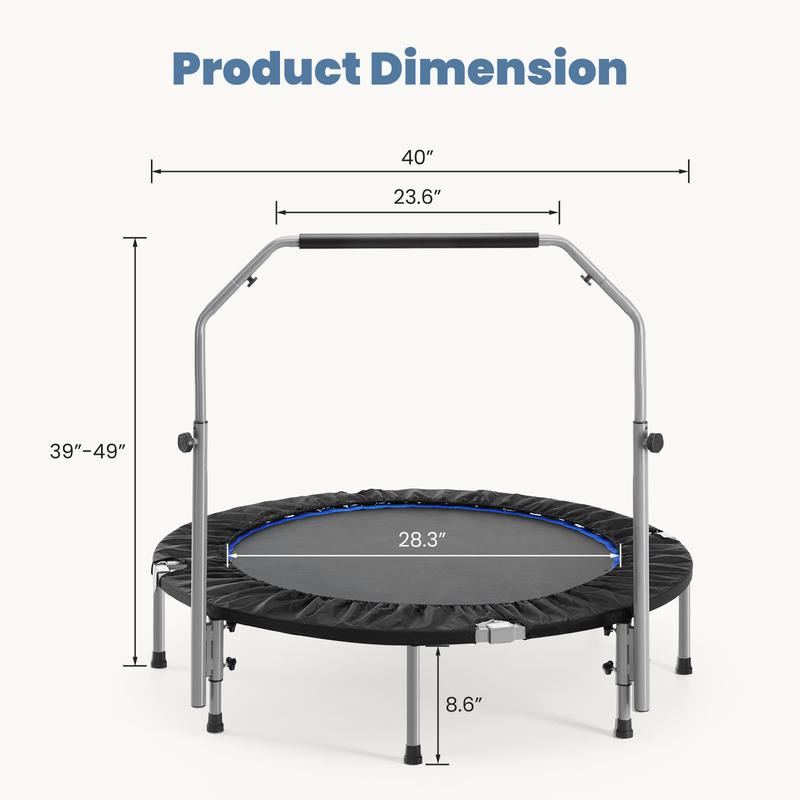 TikTok Shop 40 48 Foldable Mini Trampoline Load 450lbs Portable Exercise Rebounder Trampoline with Adjustable Foam Handle Fitness Trampoline for Adults and Kids Indoor Trampoline for Kids Adults Indoo...