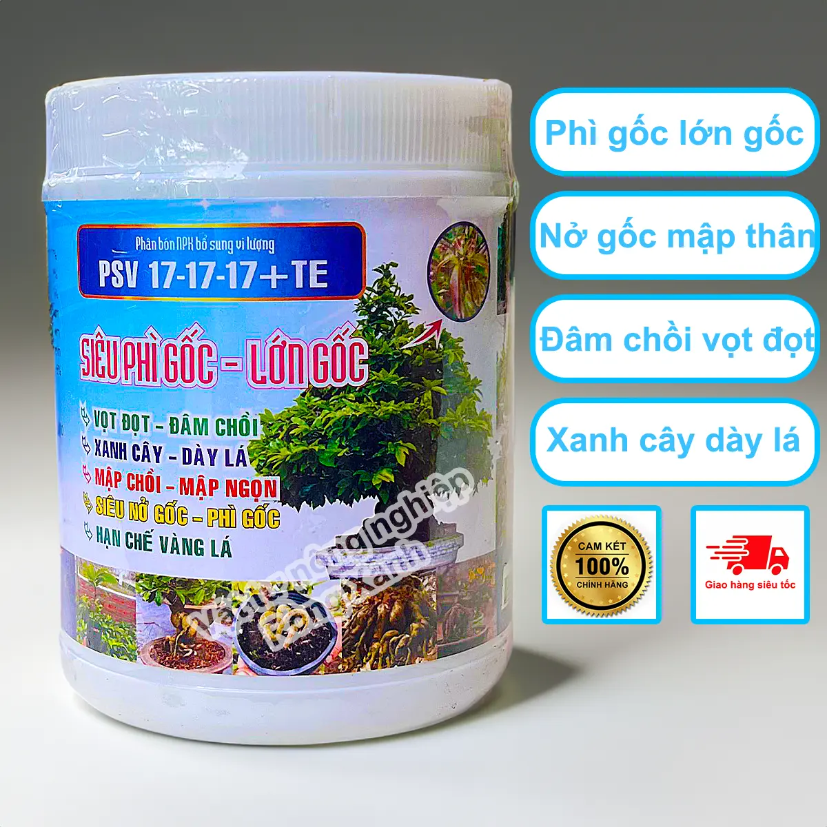 Phân bón siêu phì gốc lớn gốc chuyên mai vàng, psv 17-17-17+te 500gr
