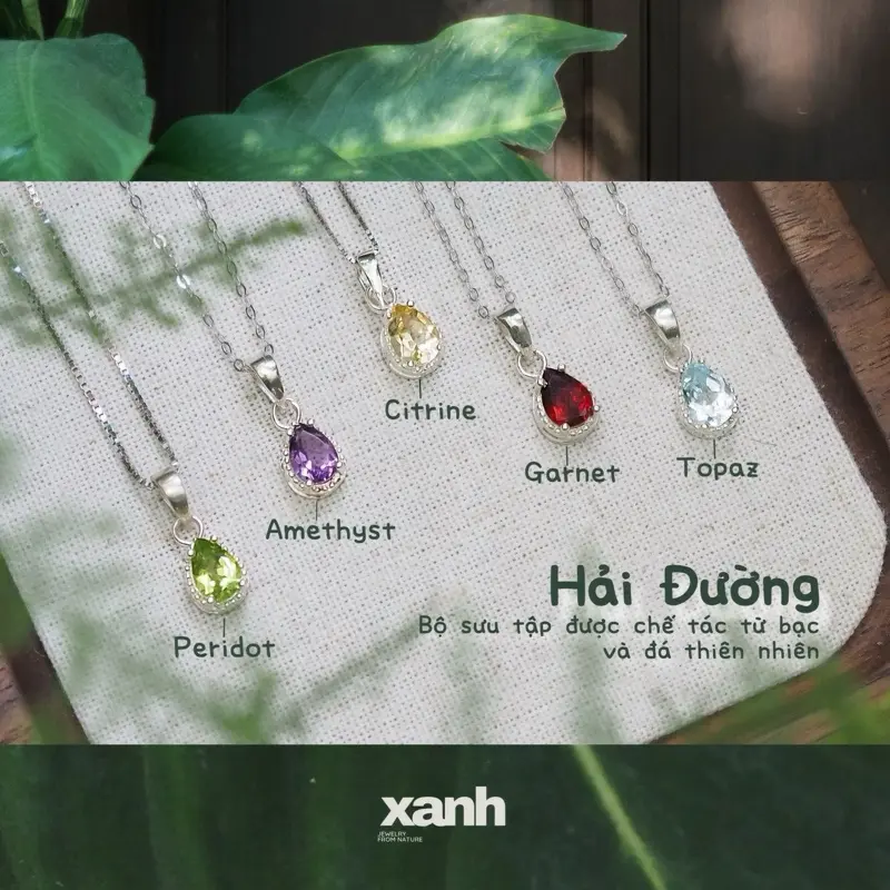Dây chuyền bạc Hải Đường dáng giọt nước đa sắc ngũ hành phong thuỷ may mắn sang trọng thanh lich nữ tính - Xanh Jewelry topaz vòng  cổ đá  topaz