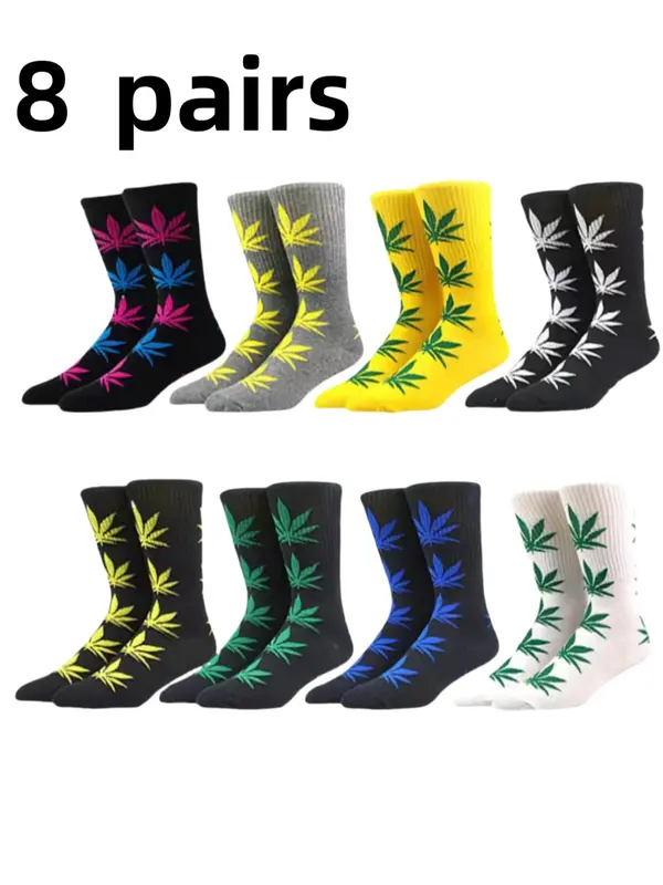 Men's Plants Print Crew Socks, Casual Comfy Breathable Mid-calf Socks for Daily Outdoor Wear, Men's Socks for All Seasons 0