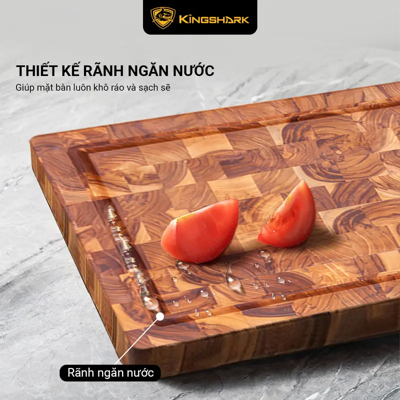 Thớt thái gỗ Teak Kingshark size 350x250x25mm cao cấp an toàn cho sức khỏe, hình chữ nhật 3