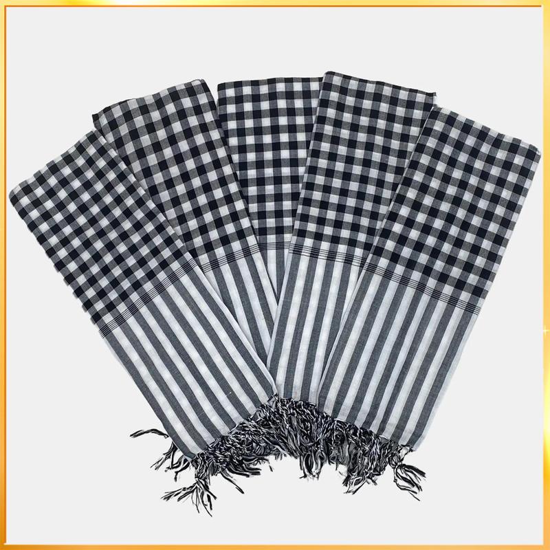Khăn Rằn Nam Bộ Sọc Đen Trắng Size Lớn 160X60 cm, loại tốt N.A STORE Caro Khăn Choàng Quàng Cổ Hoa Choàng Cổ Tua Rua Nhung