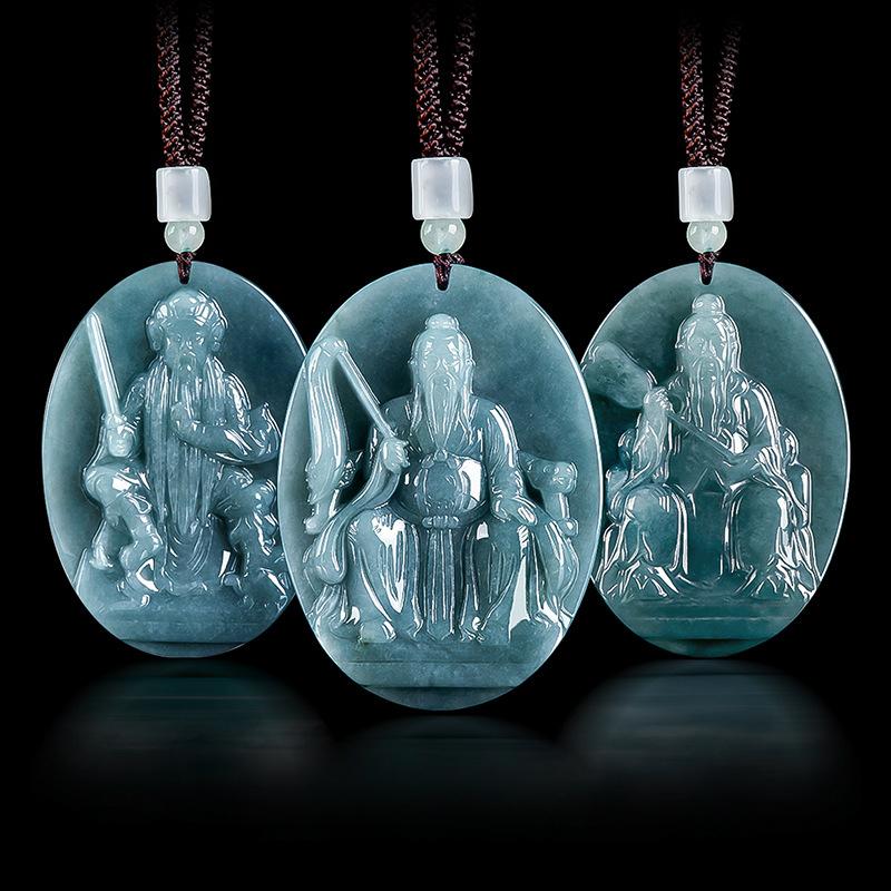 Natural A jadeite blue water Taoist primeval pendant pendant jade pendant 3