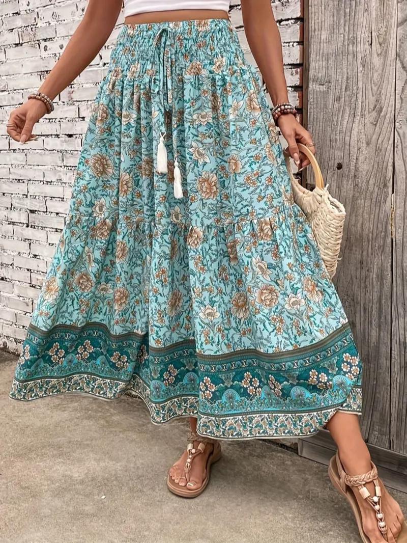 Product Introduction of 【Plus Size】 Floral Print A Line Skirt, Fashion Casual Long Skirt for Daily Holiday Vacation Wear, Women Plus Clothing for All Seasons 7