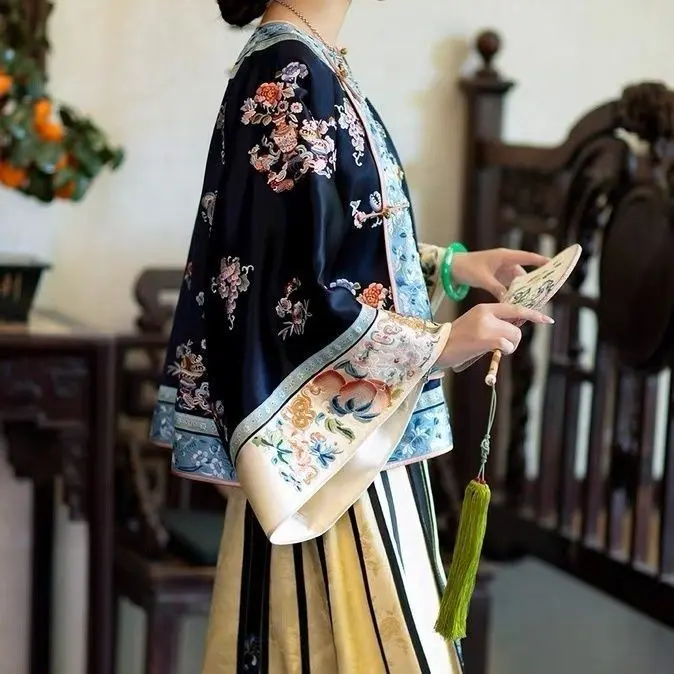 Áo Nữ, Yjuang Thanh Lịch, Hàng Mới Về Mùa Thu, Được Làm Bằng Vải Satin, Công Nghiệp Nặng, In Thêu Toàn Bộ Giả, Cổ Bẻ Áo Pipa, Phục Hồi Phong Cách Thanh Han 5