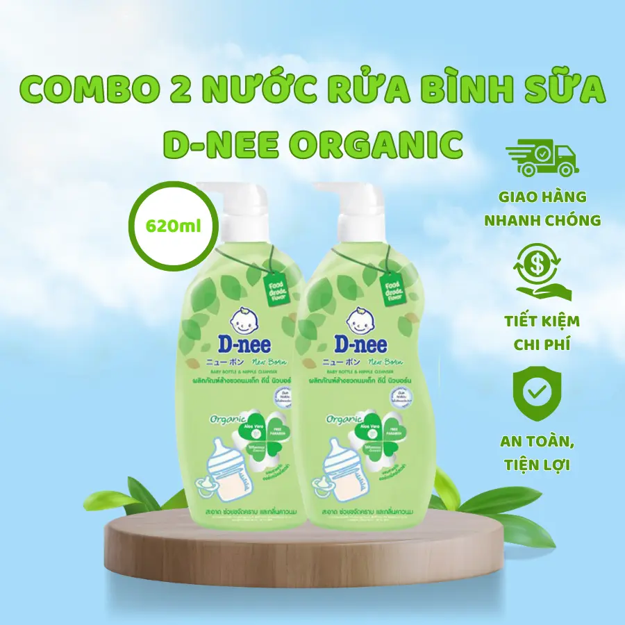 COMBO 2 Chai Nước rửa bình sữa Dnee Organic Thái Lan (DẠNG CHAI  620ml)- An Toàn- Sạch Bình