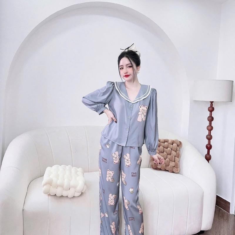 BỘ LỤA NỮ TAY DÀI QUẦN DÀI CỔ SAM NEW TAY PHỒNG - CHẤT LUA LATIN FROM 40< 60kg 1