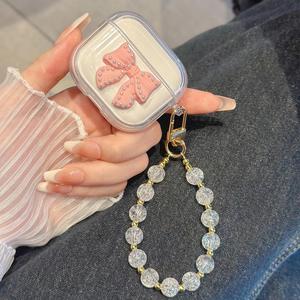 Funda para auriculares con decoración de lazo y cadena de cuentas, protector decorativo lindo para AirPods 3 Pro 2 1, funda de moda para auriculares