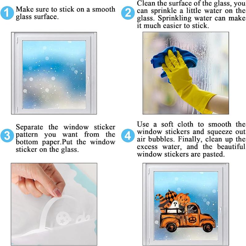 Package Includes 6 sheets Halloween window clings in different