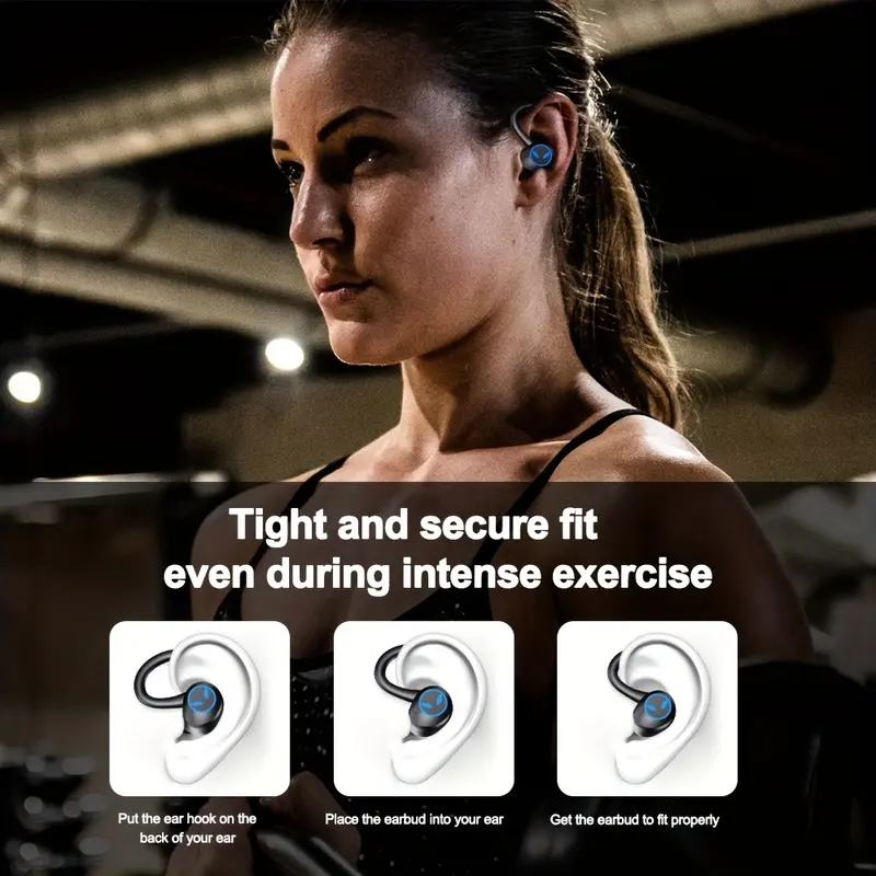 Wireless Earphones Wireless Earbuds 120 Hours Playback Earbuds Stereo Bass Over-Ear Headphones with Ear Hooks Microphone, Suitable for Sports/Workout/Gym/Running, Black 5