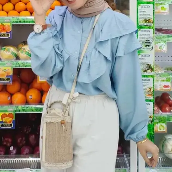 Angel Blouse Polo Linen Atasan Wanita Ruffle Polos Polo Linen Rafella
