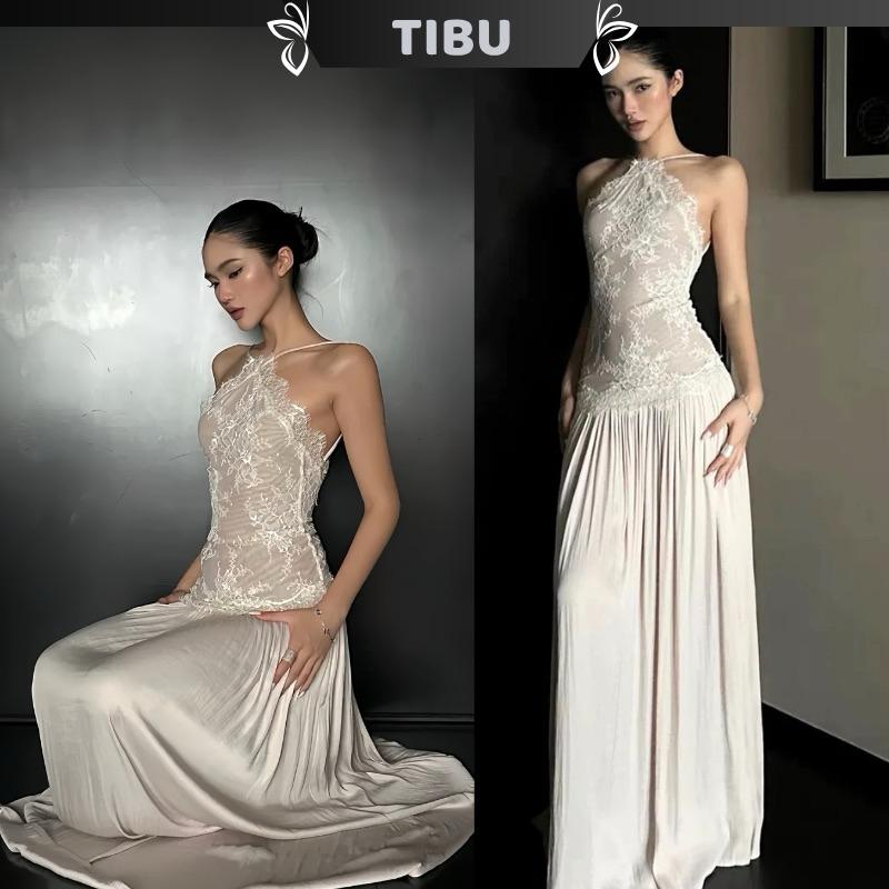 Đầm Maxi Ren Cổ Yếm TIBU Đầm Nữ Hở Lưng Dáng Dài Tôn Dáng Đi Chơi Biển Tiệc Sang Chảnh Mùa Hè D491