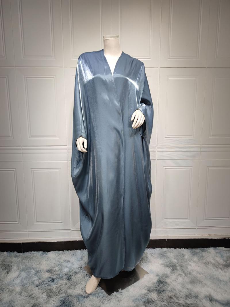 Product Introduction of 1pcs new solid color plus size ladies dress Muslim fashion bat sleeve robe 31