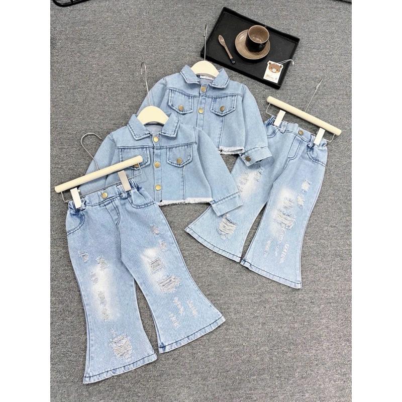 Set bộ quần áo bé gái CS699, Set bò jean quần loe cho bé - Size 1-10 cho bé 10-28kg (1-7 tuổi) dưới 120cm 8