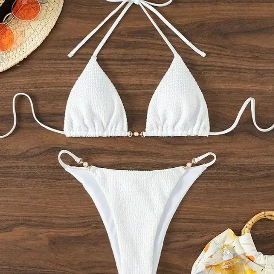 Bikini Gợi Cảm, Xu Hướng Phong Cách Châu Âu Và Mỹ, Dây Đeo Cổ, Dây Xẻ Tà, Với Các Điểm Nhấn Của Suối Nước Nóng, Có Ngày: 2025 0
