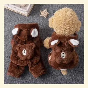 [CHICLATTE] Pakaian Hewan Premium Empat Kaki Lucu Model Beruang untuk Anjing/Kucing, Outfit Hangat Tebal Berbahan Katun (COKLAT/ABU-ABU)