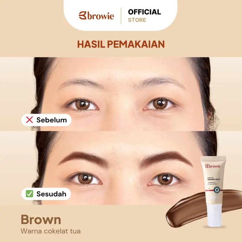 Brown - 10GR - [BPOM & Halal] browie Brow Tint Henna Alis + Cetakan Alis Tali | Eyebrow Gel Waterproof & Longlasting Coklat (Ini Henna alis bukan pensil alis) 7