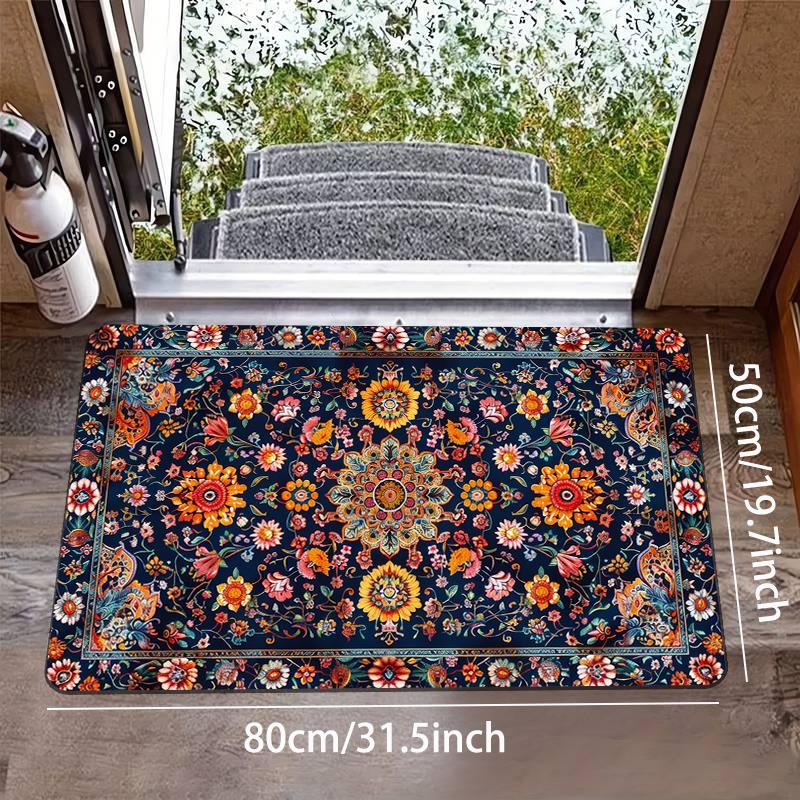 Vintage Floral Pattern Floor Mat, 1 Count Non-slip Soft Floor Carpet, Decorative Area Rug for Home Living Room Bedroom Kitchen, Christmas Gifts, Christmas Decorations 6