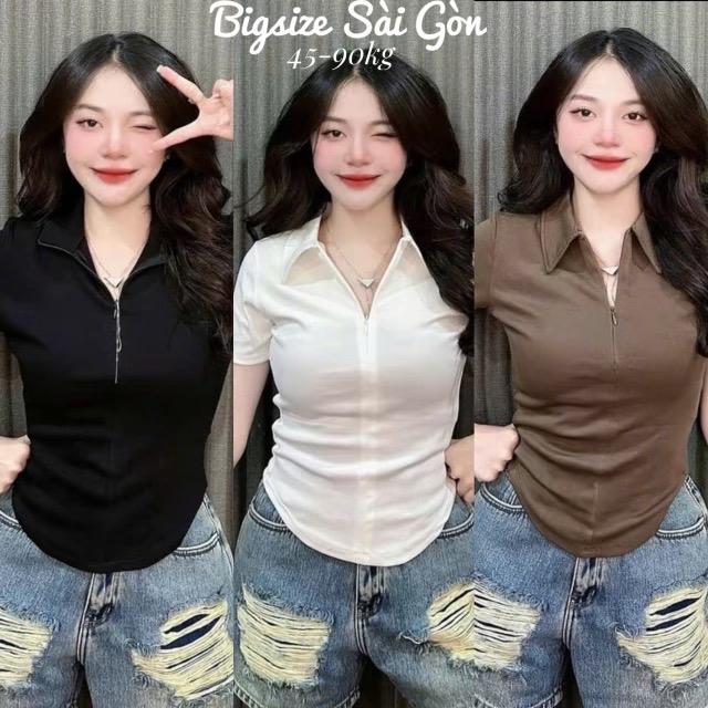 Áo Thun Polo Phối Dây Kéo Vải Thun Gân Tăm 45- 90Kg Bigsize Dễ Thương Top Nữ Women - B.1397